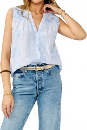 Lovestitch Embroidered Button Tank In Blue