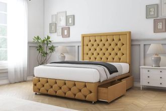 Sloomy Vienna Plush Divan Set No Drawers-26 Headboard-Footboard in Mustard | Size: Single
