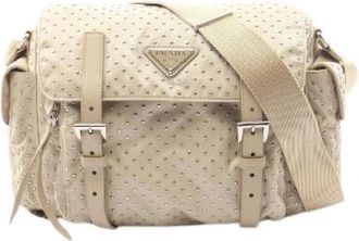 Prada Pre-owned Re-Nylon Studs Shoulder Bag - Dames - Vintage Schoudertas - Beige - ONE Size - Nylon - Vintage