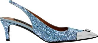 Philipp Plein Schoenen, Dames, Blauw, 39 EU, Leer, Satin Slingback Mix Strass