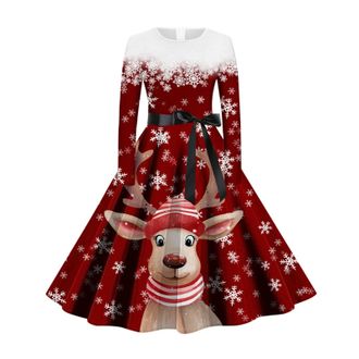 Generic Vintage Dresses for Women UK Christmas A Line Party Fancy Dress Xmas Elegant Winter Long Sleeves Evening Swing Cocktail