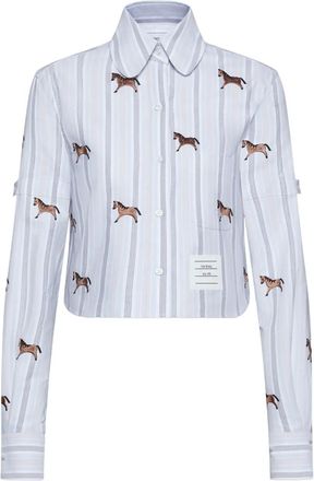 Thom Browne Camicia crop a righe - Blu