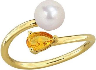 Rina Limor Gold-Plated Silver 0.45 Ct. Tw. Gemstone & 6-6.5Mm Pearl Ring