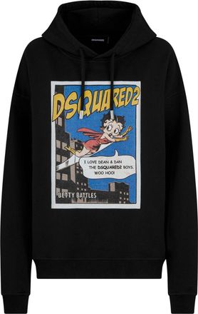 Dsquared2 graphic-print jersey hoodie - women - Spandex/Elastane/Cotton/Cotton - L - Black