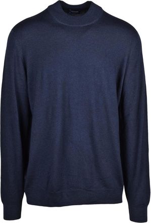 Drumohr Blue Extrafine Merino Wool Stand-Collar Pullover