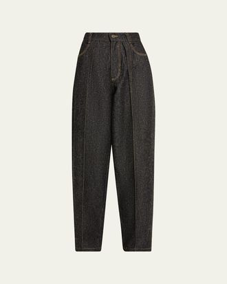 Nackiy&eacute; Borrowed Pleated Tapered-Leg Denim Pants