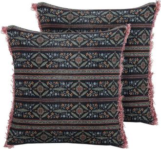 Beliani Conjunto De 2 Cojines De Terciopelo Multicolor 45 X 45 Cm Floral Flecos Ruta