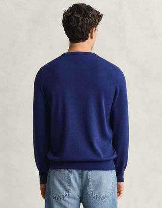 GANT Mens GANT Mens Classic Cotton Crew Neck Jumper - 433 Evening Blue - Navy - Size: 38