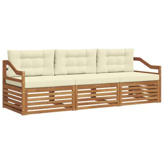 vidaXL Conjunto De Sof&aacute;s De Exterior Con Coj&iacute;n 3 Pcs Natural Y Crema Vidaxl