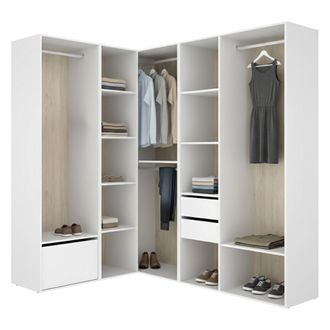 Dmora Armario Grande Atwood, Ropero Modular Para Dormitorio, 12 Estantes, Perchero, 186x205h Cm Blanco