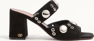 Valentino Garavani Nellc&ocirc;te Slide Sandal in Split Leather 75mm Woman BLACK 35.5