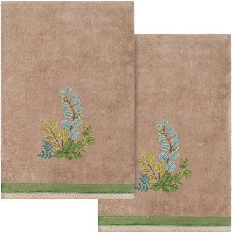 Linum Home Textiles 100% Turkish Cotton Botanica 2Pc Embellished Bath Towel Set