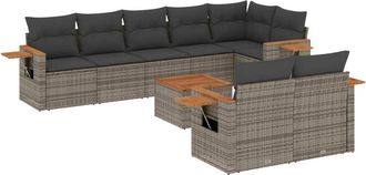 vidaXL Set De Muebles De Jard&iacute;n 9 Pzas Y Cojines Rat&aacute;n Sint&eacute;tico Gris Vidaxl