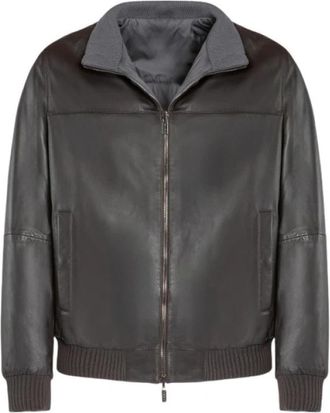Gimos Omkeerbaar lammy bikerjack met centrale rits - Heren - Leren en Su&egrave;de Jassen - Grijs - 3XL - Nylon - Jassen