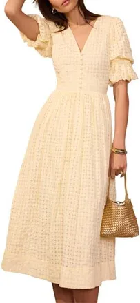 Mint Velvet Checked Midi Dress in Yellow at Nordstrom, Size 10