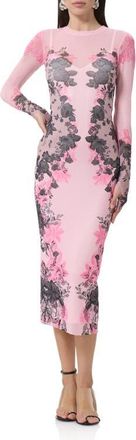 AFRM Ashland Print Long Sleeve Mesh Midi Dress in Lace Net at Nordstrom, Size X-Small