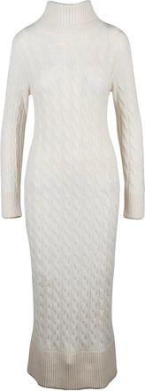 Eleventy Long High Neck Cashmere Dress With Cable Knit Pattern