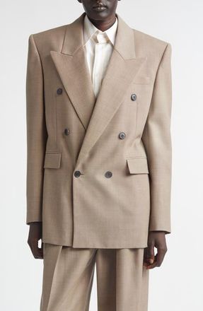 Saint Laurent Double Breasted Wool Jacket in Taupe Beige at Nordstrom, Size 4 Us
