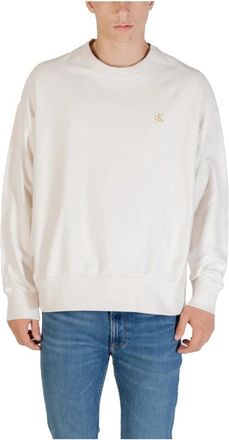 Calvin Klein Jeans Premium Terry Monogr Crewneck Sweatshirt - Heren - Sweatshirts - Beige - L - Katoen - Hoodies & sweatvesten