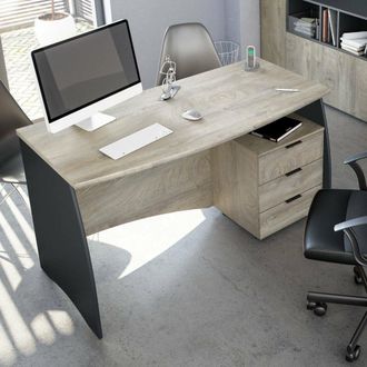 Dmora Escritorio Carrollton, Escritorio De Oficina, Mesa De Estudio Porta Pc Con 3 Cajones, Cm 136x67h74, Roble Y Antracita, Con Embalaje Reforzado - Dmora