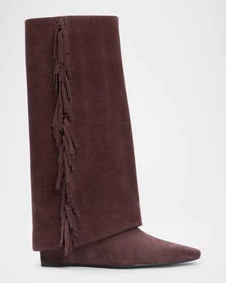 SIMKHAI Quinn Suede Fringe Knee Boots