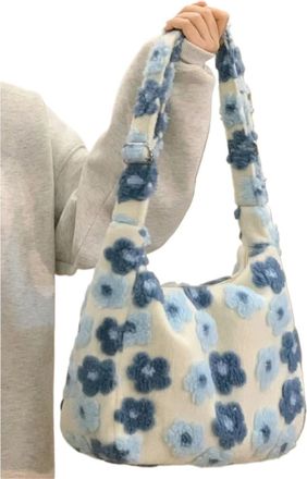 Generic Womens Plush Bags Floral Plush Shoulder Bag Women Large Capacity School College All-match Crossbody Totes Casual Commuter Bolsas Para Mujeres Chic
