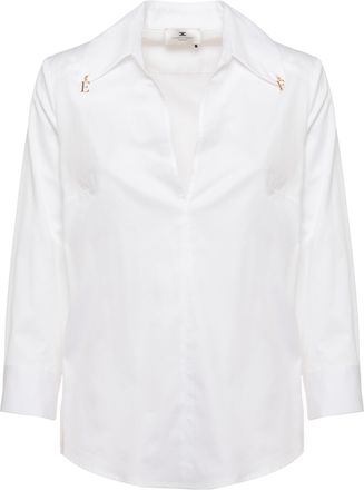Elisabetta Franchi White V-Neck Cotton Shirt