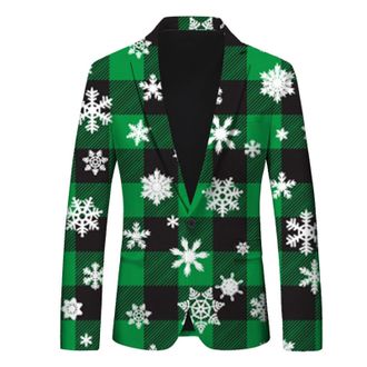 Generic Mens Christmas Blazer Christmas Suit Jacket for Men Xmas Tree Santa Reindeer Snowflake Print Suit Jackets Stylish Lapel Neck One Button Slim Fit Suit 