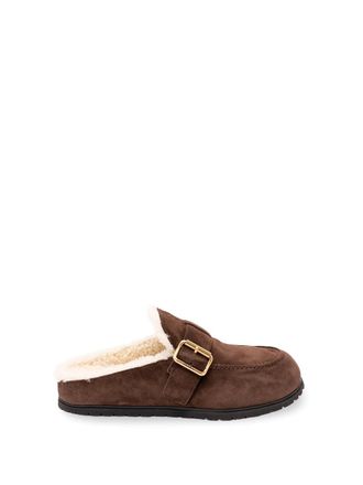 Prada Suede And Shearling Mules