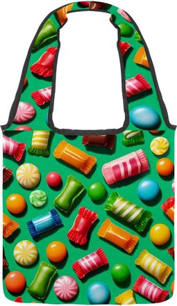 Generic Green Candy Pattern Reversible Canvas Shoulder Tote - Double-Sided Print, 12oz Cotton, 27cm Drop, Fold-Flat Bag for Travel, Shopping, Street Outings