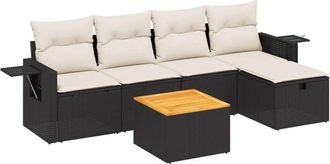 vidaXL Vidaxl - Set De Sof&aacute;s De Jard&iacute;n 6 Piezas Y Cojines Rat&aacute;n Sint&eacute;tico Negro