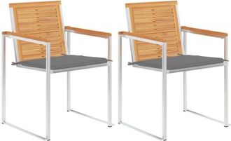 vidaXL Vidaxl - Sillas De Jard&iacute;n Con Cojines 2 Uds Madera Maciza Teca Y Acero