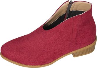 Generic Womens Fashion Solid Color Cowboy PU Boots Womens Mid Calf Boots Heel Chunky Heel Mid Calf Boots Wide Calf Boots for Women Size 9w (Red, 4.5)