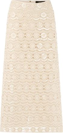 Marc Cain Ajour-Rock mit Mini-Perlen - Dames - Midirokken - Beige - XL - Katoen - Rokken
