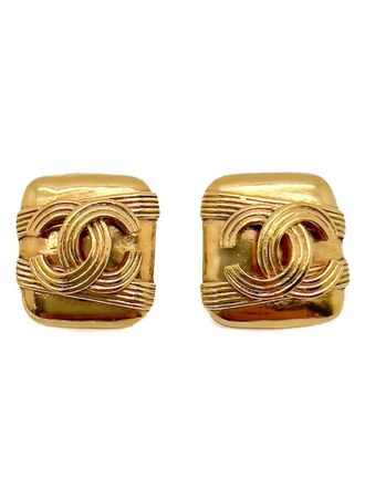 Chanel 1994s Banded CC Logo clip-on earrings - Gold