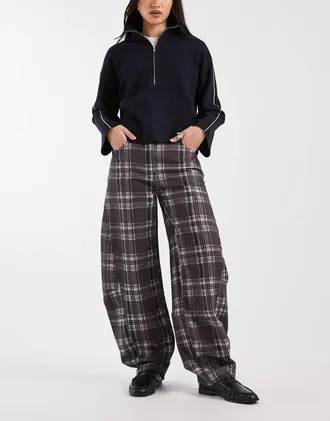 Asos Jeans a cilindro a vita medio alta con stampa a quadri-Multicolore