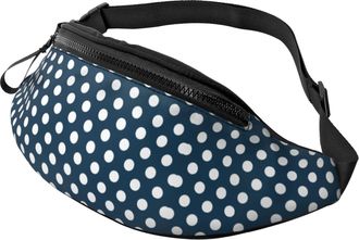 Generic Deep Blue Polka Dot Print Chest Bag Waist Pack Adjustable Fanny Packs For Marathon Sport Camping 14X35Cm