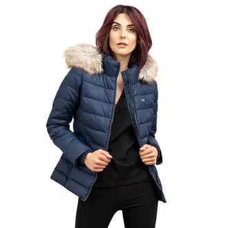 Tommy Hilfiger Jassen, Dames, Blauw, S, Leer, Winterjas voor dames