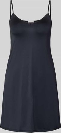 Hanro Knielanges Unterkleid in gl&auml;nzendem Satin mit Picot-Besatz in Black, Gr&ouml;&szlig;e XL