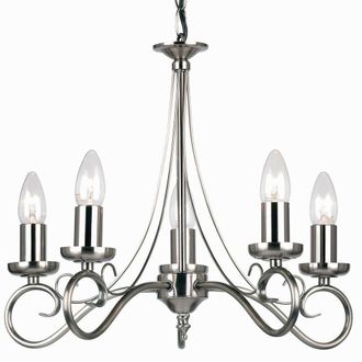 Loops Hanging Flush Ceiling Pendant 5 Light ANTIQUE SILVER Chandelier Lamp Bulb Holder in Metallics