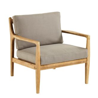Maisons du monde Sill&oacute;n de exterior de acacia maciza y cojines color topo