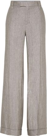 Brunello Cucinelli pressed-crease wide-leg trousers - women - Polyester/Linen/Flax/Polyamide - 36 - Brown