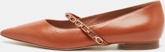 Malone Souliers Brown Leather Virna Chain Detail Mary Jane Ballet Flats
