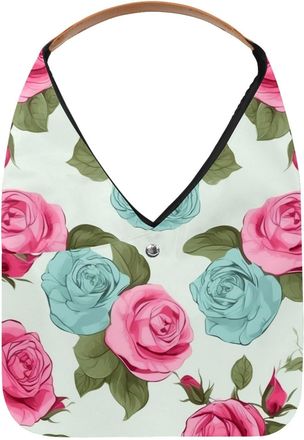 Generic Roses Pink Blue Reusable Lightweight Grocery Bags - Foldable Into Compact Pouch, Washable & Sturdy, Multipurpose for Shopping and Travel