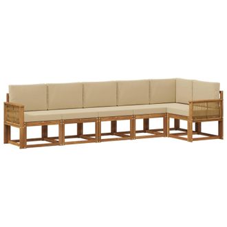 vidaXL Conjunto De Sof&aacute;s De Exterior 6 Pcs Natural Y Beige Poli&eacute;ster Vidaxl