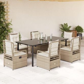 vidaXL Set Comedor De Jard&iacute;n 9 Pzas Con Cojines Rat&aacute;n Sint&eacute;tico Beige Vidaxl