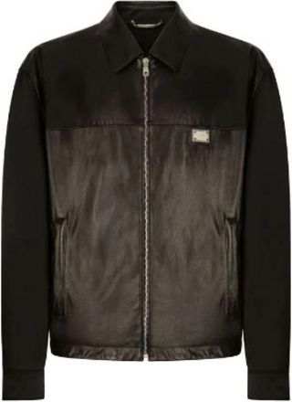 Dolce & Gabbana Zwarte leren jas met overhemdkraag - Heren - Zomerjassen - Zwart - M - Leer - Jassen