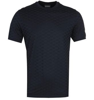 Emporio Armani Mens All Over Logo T-Shirt - Navy - Blue Cotton - Size X-Small