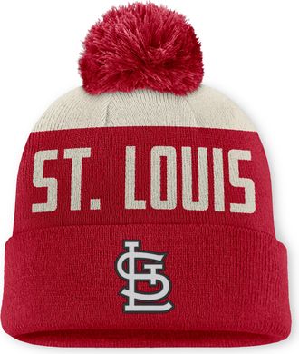 Nike St. Louis Cardinals Cooperstown Peak Nike Mens MLB Cuffed Pom Beanie in Red | NB160KJ2S67-5JZ
