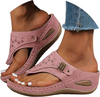 Generic Sandals for Women 2026 Orthopedic Sandals Summer Shoes Women Dressy Outfit Comfortable Arch Support Wedge Non Slip Flip-Flops, PU Leather Slides, Shoe